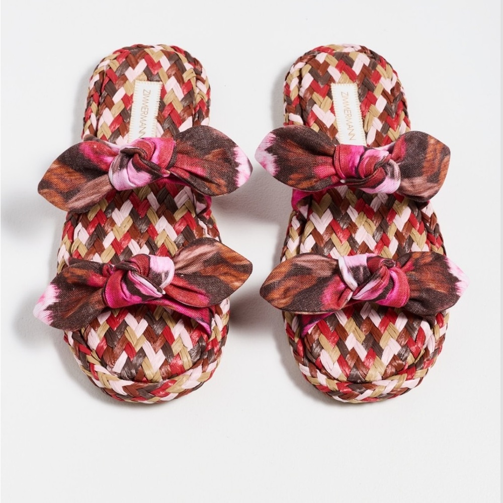 Zimmermann Carousel Slides Multicolor Braided Slide Sandals w knotted bow